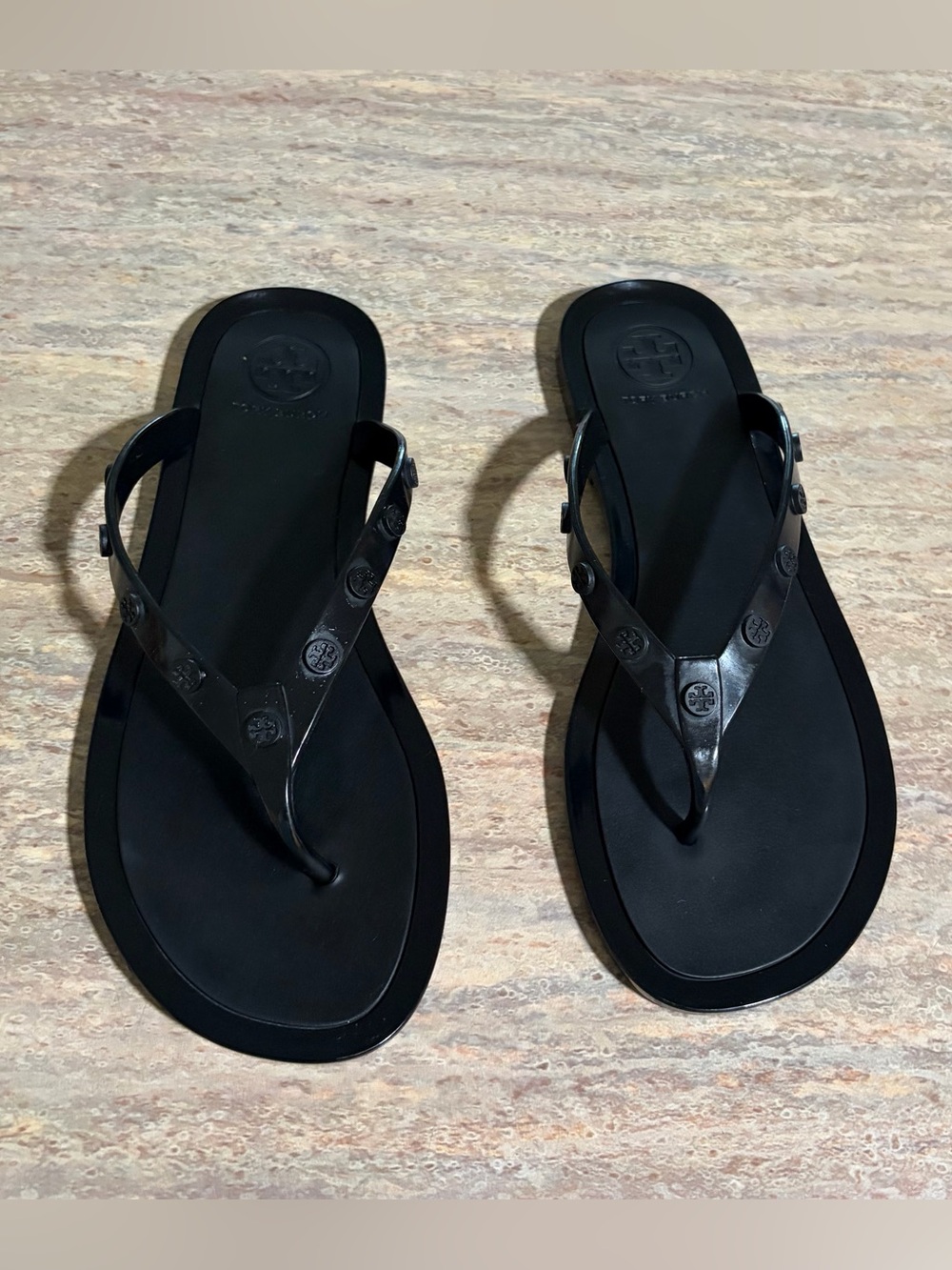 Tory Burch Perfect black Jelly Studded Logo Flip Flops